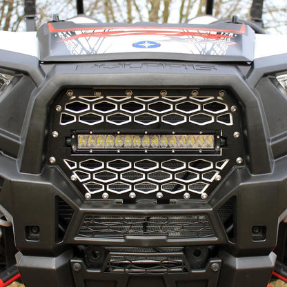 Polaris RZR 900 / XP 1000 / XP Turbo Front Grill  w/10″ Light Bar Mounts ModQuad BLK