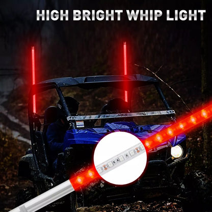 4ft LED Lighted Antenna Whip Safety Flag Pole Red for ATV UTV RZR Off-Road Buggy