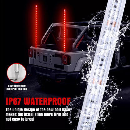 4ft LED Lighted Antenna Whip Safety Flag Pole Red for ATV UTV RZR Off-Road Buggy