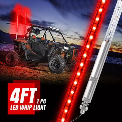 4ft LED Lighted Antenna Whip Safety Flag Pole Red for ATV UTV RZR Off-Road Buggy